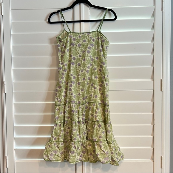 Anthropologie Odille Tiered Floral Spaghetti Strap Dress White Green Multi Sz 4 - Picture 4 of 4